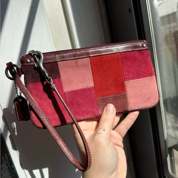Coach Patchwork Suede Wristlet - Red & Pink Tones - Picture 2 of 6